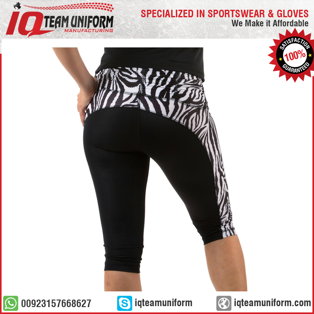durable wholesale black capri with zebra pattern